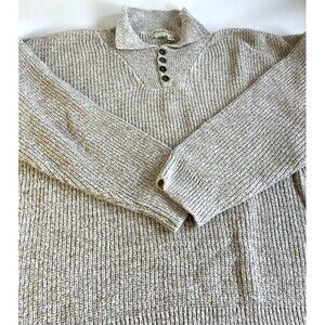 Vintage Eddie Bauer Sweater Mens XL Beige Henley Heavy Fisherman Made In USA